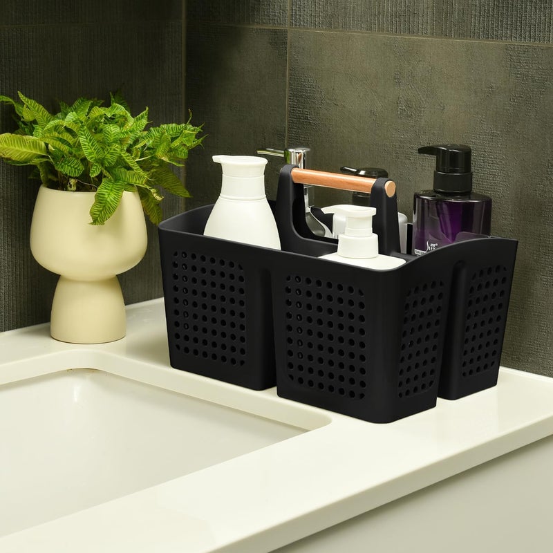 PAKCHOICE Portable Shower Caddy Basket with Compartments, Plastic Divided Cleaning Caddy Organizer Storage Tote with Handle for Bathroom, College, Dorm Room Essentials, Black - Image 4